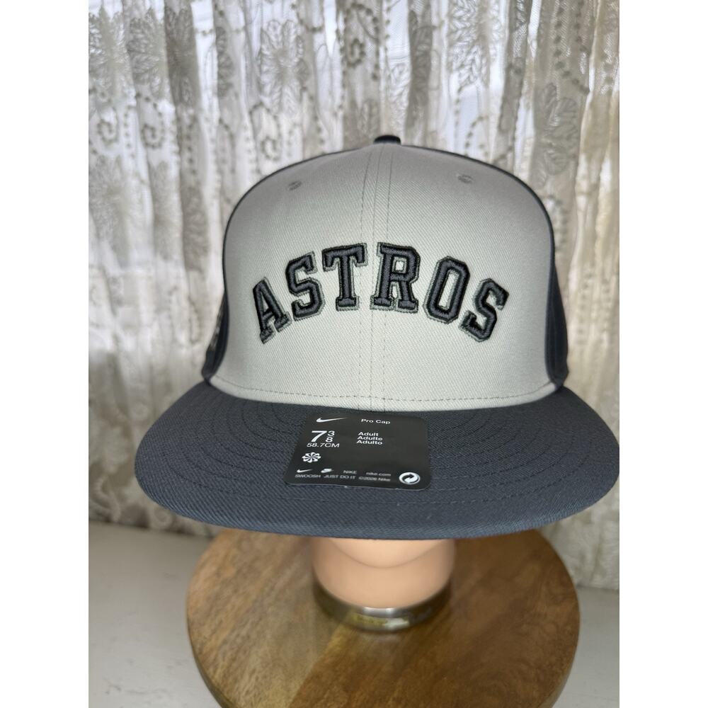 Houston Astros Hat Cap 7 3/8 Gray Nike MLB Fitted Pro Baseball NEW